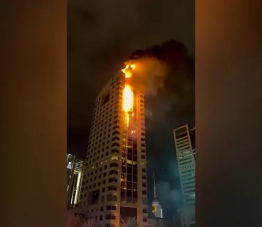 “Drone strike sparks massive fire in Kuwait City high-rise.” drone